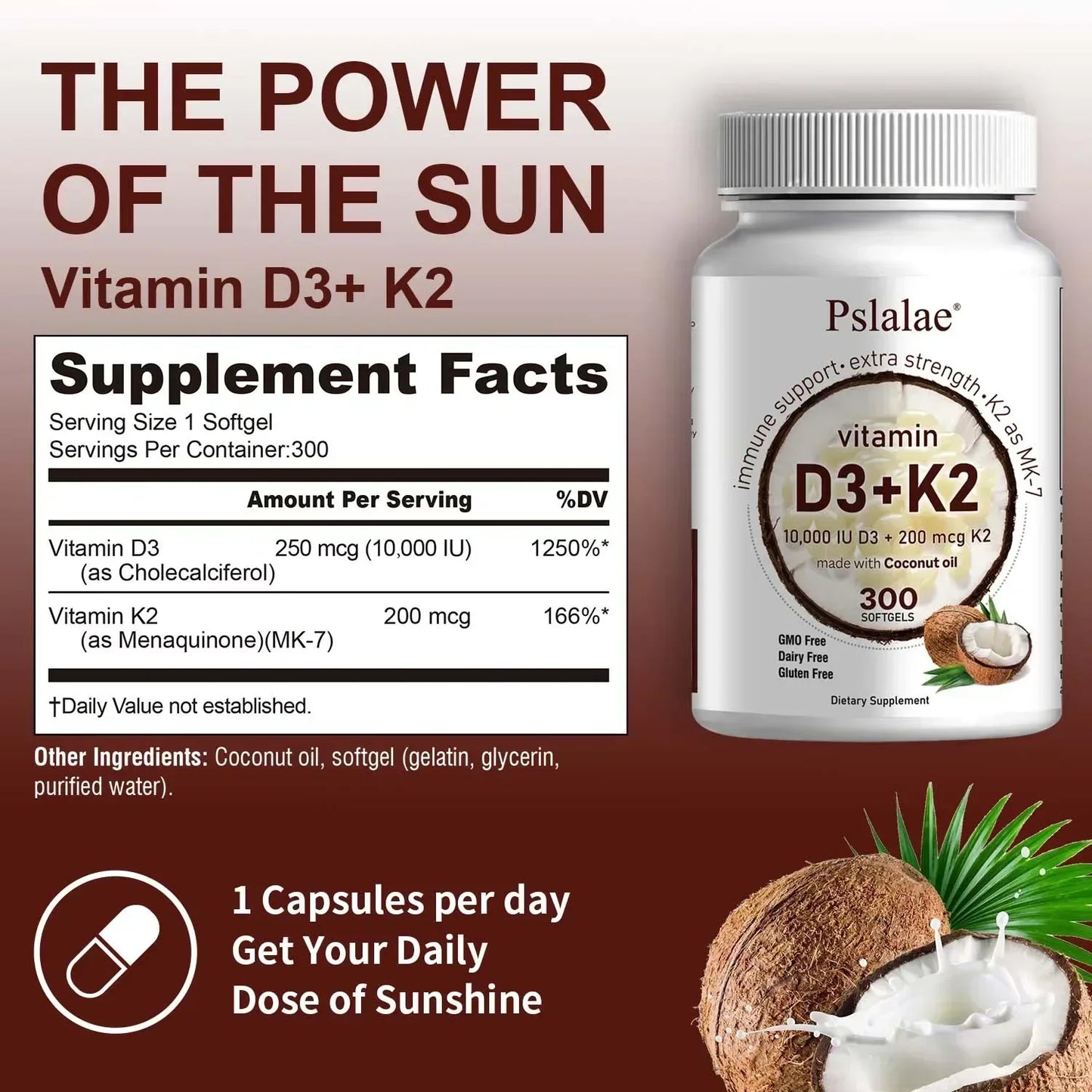 Vitamin D3 & K2 with Virgin Coconut Oil