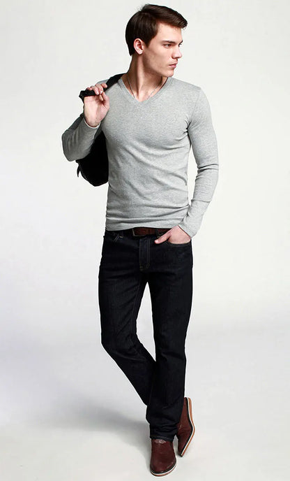 Men's V-Neck Long Sleeve T-Shirt