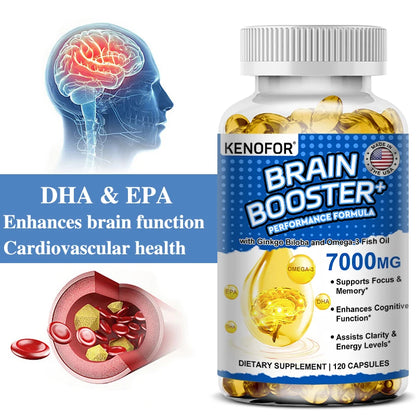 Brain Booster - with Ginkgo Biloba, Omega 3 Fish Oil, DHA & EPA