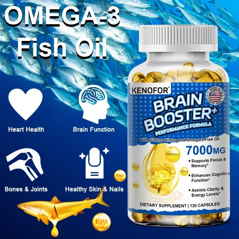 Brain Booster - with Ginkgo Biloba, Omega 3 Fish Oil, DHA & EPA