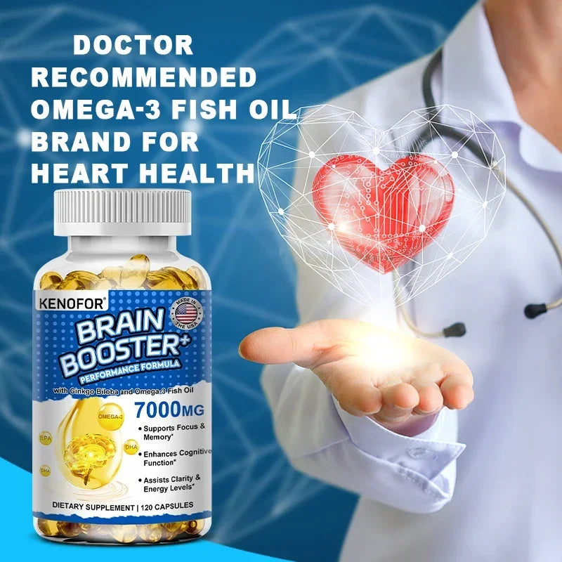 Brain Booster - with Ginkgo Biloba, Omega 3 Fish Oil, DHA & EPA