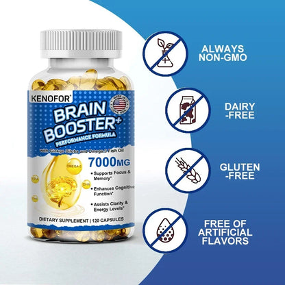 Brain Booster - with Ginkgo Biloba, Omega 3 Fish Oil, DHA & EPA