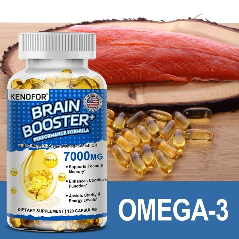 Brain Booster - with Ginkgo Biloba, Omega 3 Fish Oil, DHA & EPA