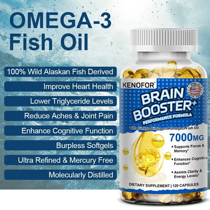 Brain Booster - with Ginkgo Biloba, Omega 3 Fish Oil, DHA & EPA