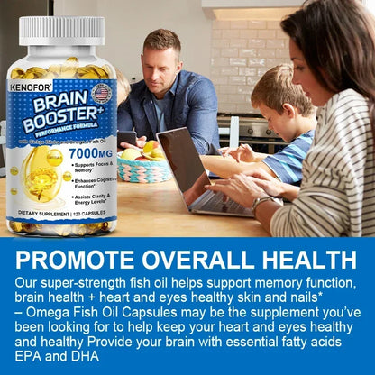 Brain Booster - with Ginkgo Biloba, Omega 3 Fish Oil, DHA & EPA