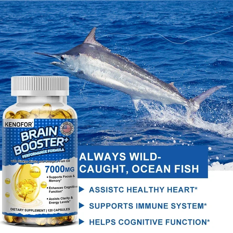 Brain Booster - with Ginkgo Biloba, Omega 3 Fish Oil, DHA & EPA